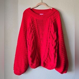 Cozy Red Cable Knit Sweater Mi Ami For Francesca's, Size XL, Balloon Sleeves